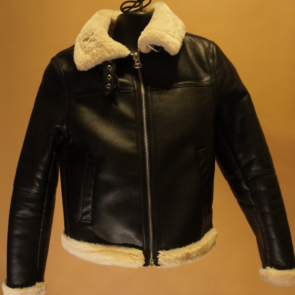 Fur trim Faux Leather Coat